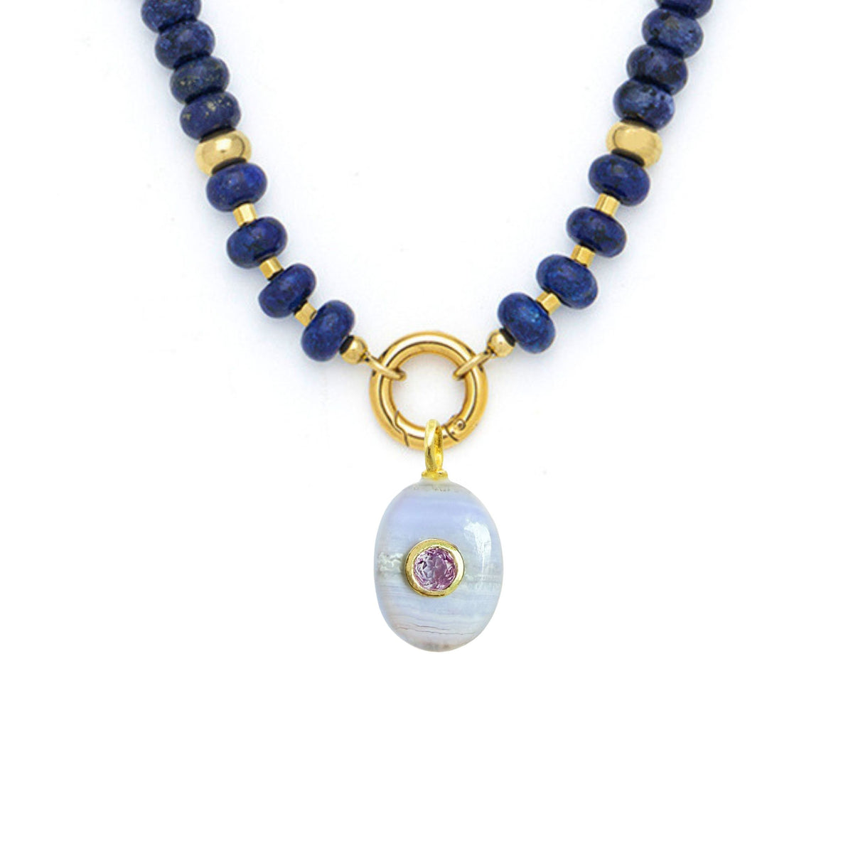 Blue Lace Agate Pendant and Raya Gemstone Necklace