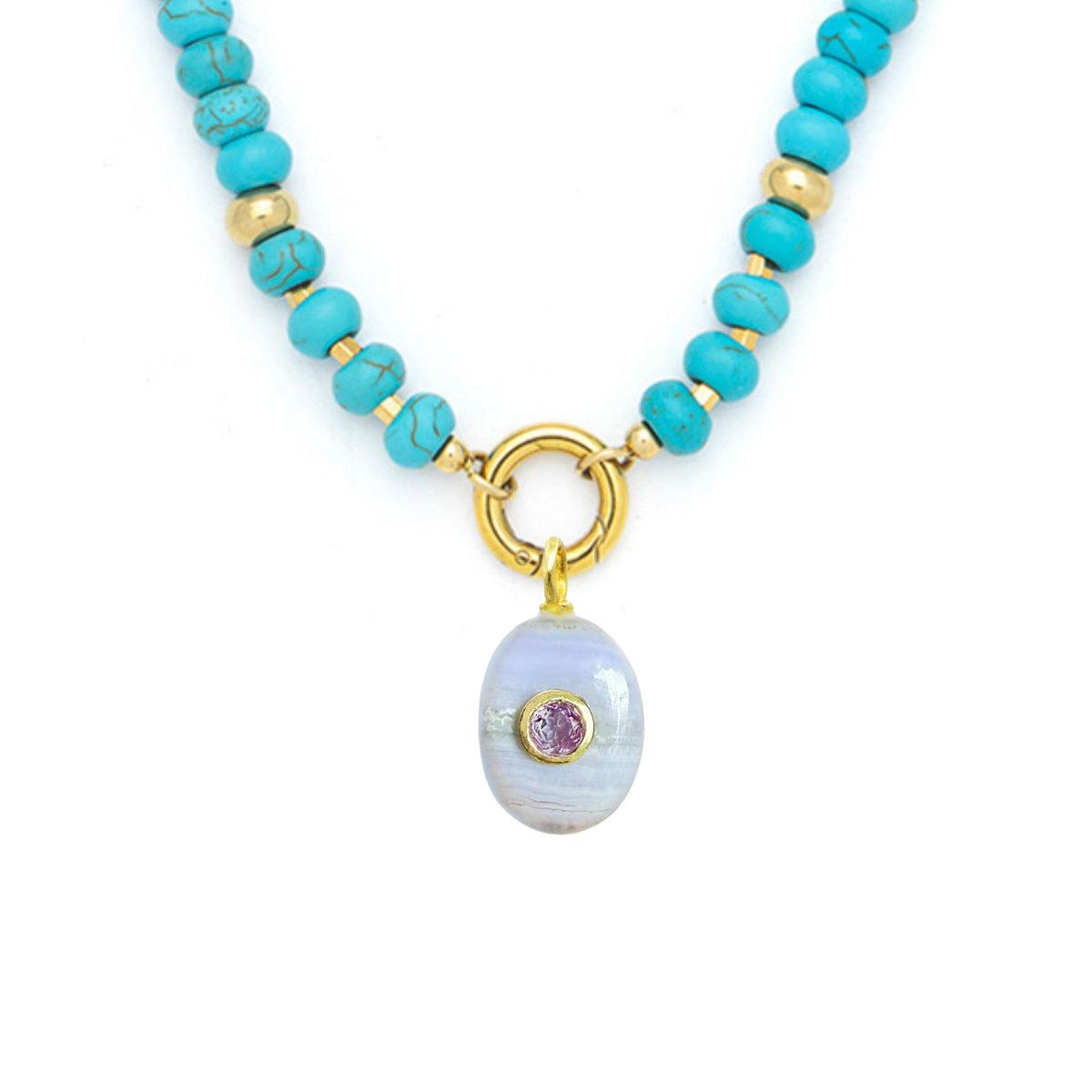 Blue Lace Agate Pendant and Raya Gemstone Necklace