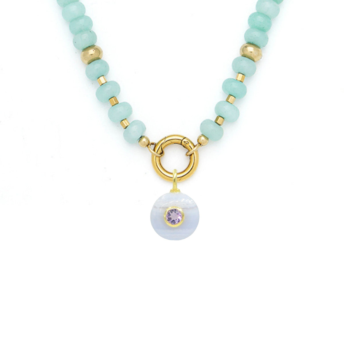 Blue Lace Agate Pendant and Raya Gemstone Necklace