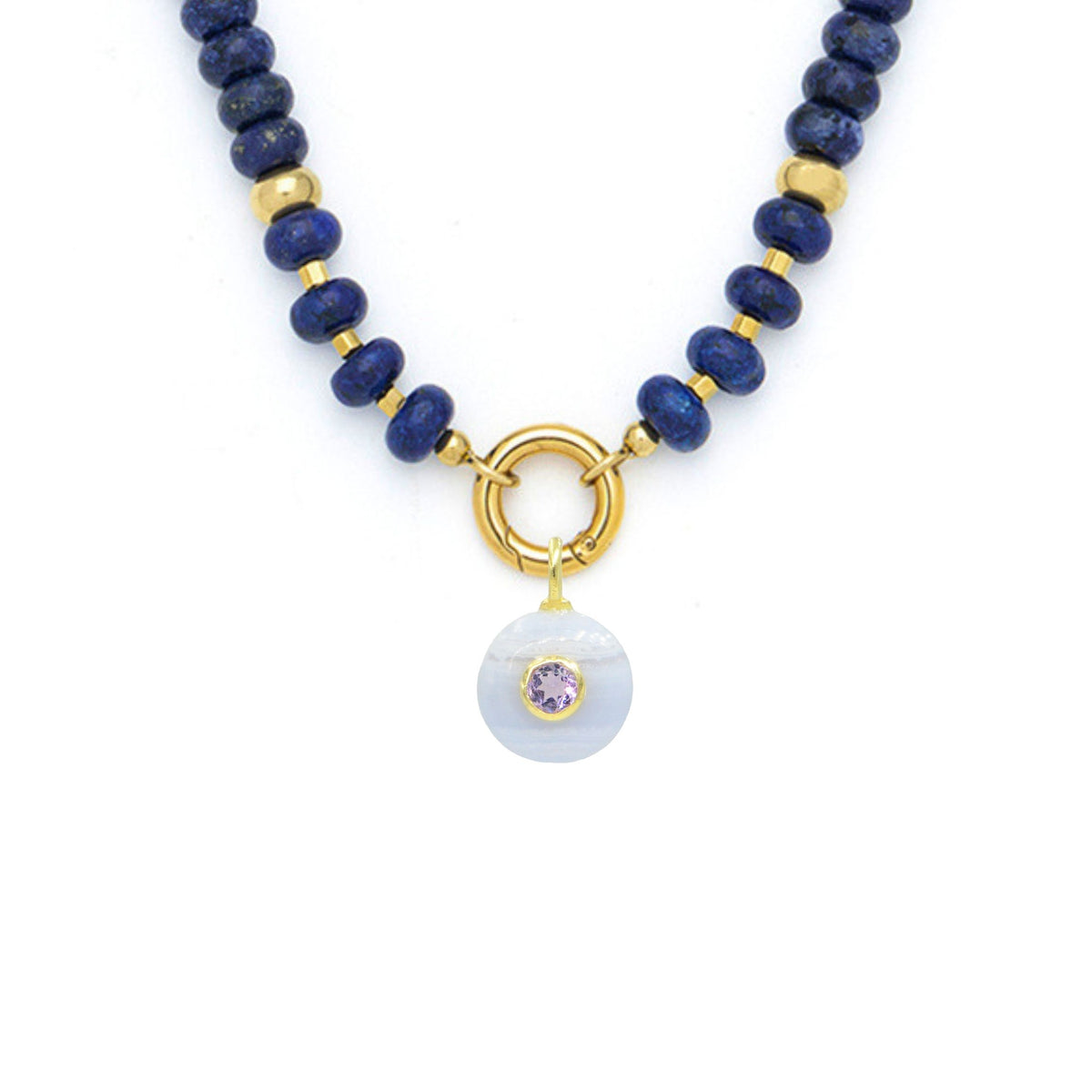 Blue Lace Agate Pendant and Raya Gemstone Necklace