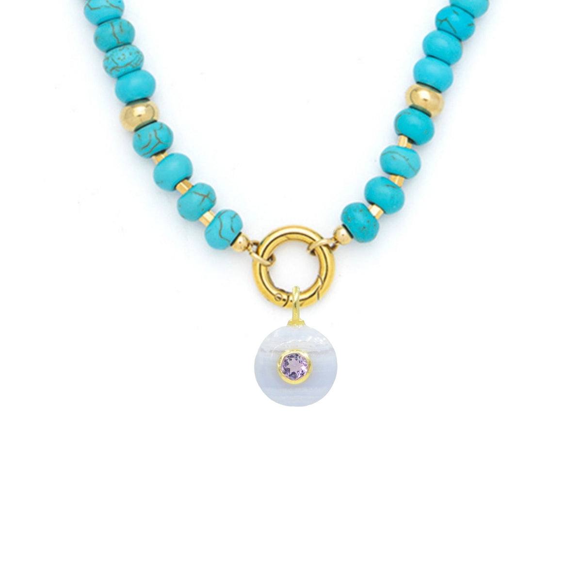 Blue Lace Agate Pendant and Raya Gemstone Necklace