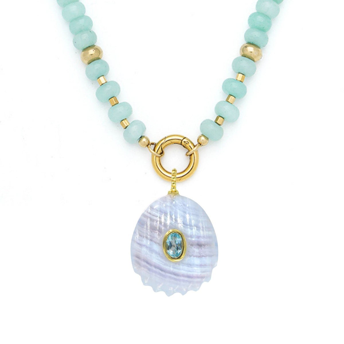Blue Lace Agate Pendant and Raya Gemstone Necklace Shell Amazonite