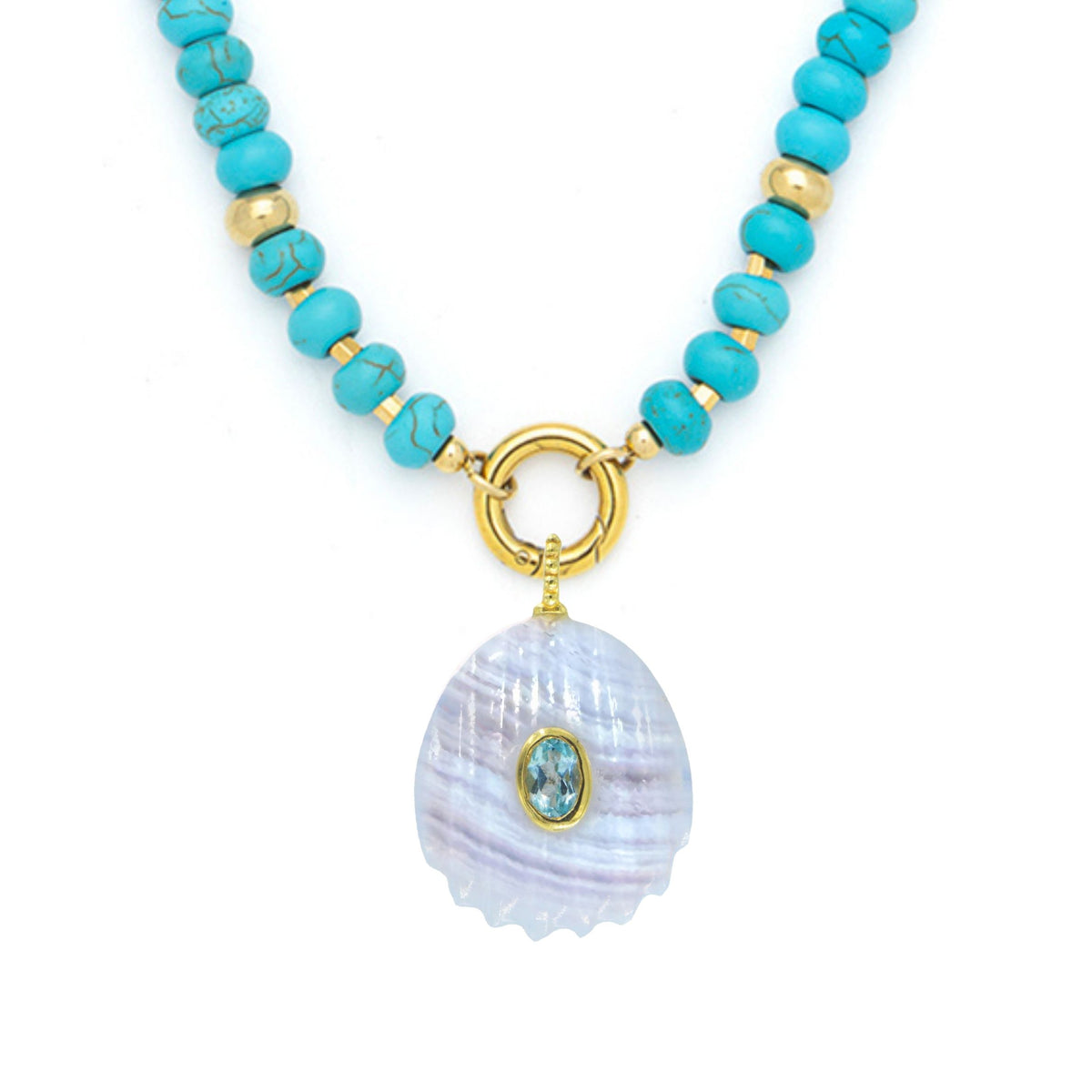 Blue Lace Agate Pendant and Raya Gemstone Necklace Shell Turquoise