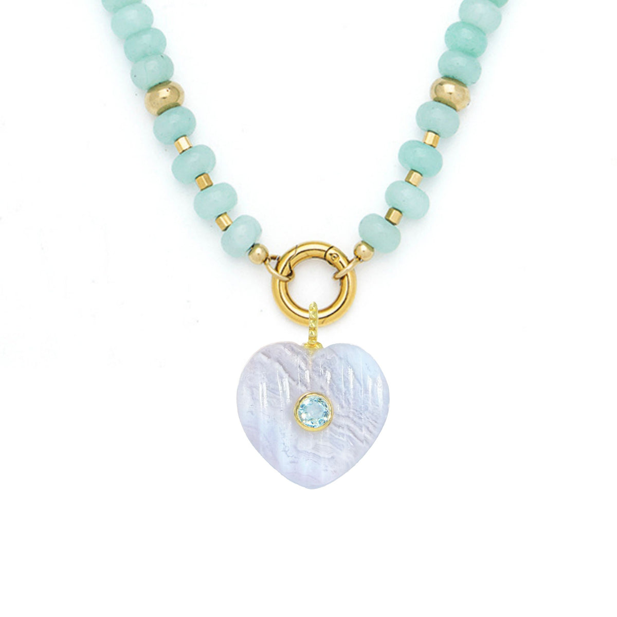 Blue Lace Agate Pendant and Raya Gemstone Necklace