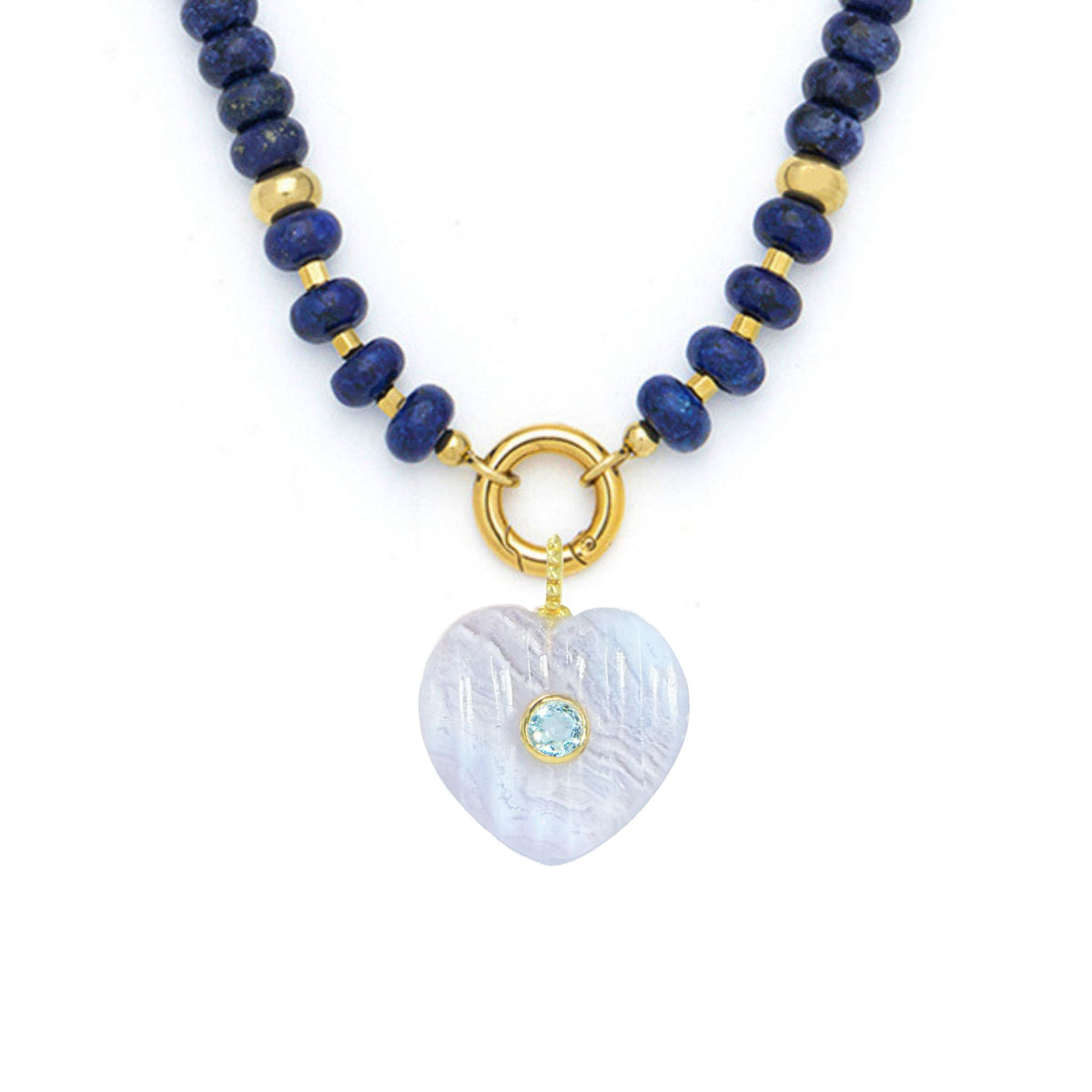 Blue Lace Agate Pendant and Raya Gemstone Necklace