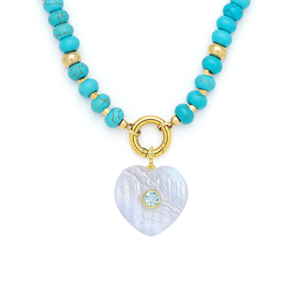Blue Lace Agate Pendant and Raya Gemstone Necklace