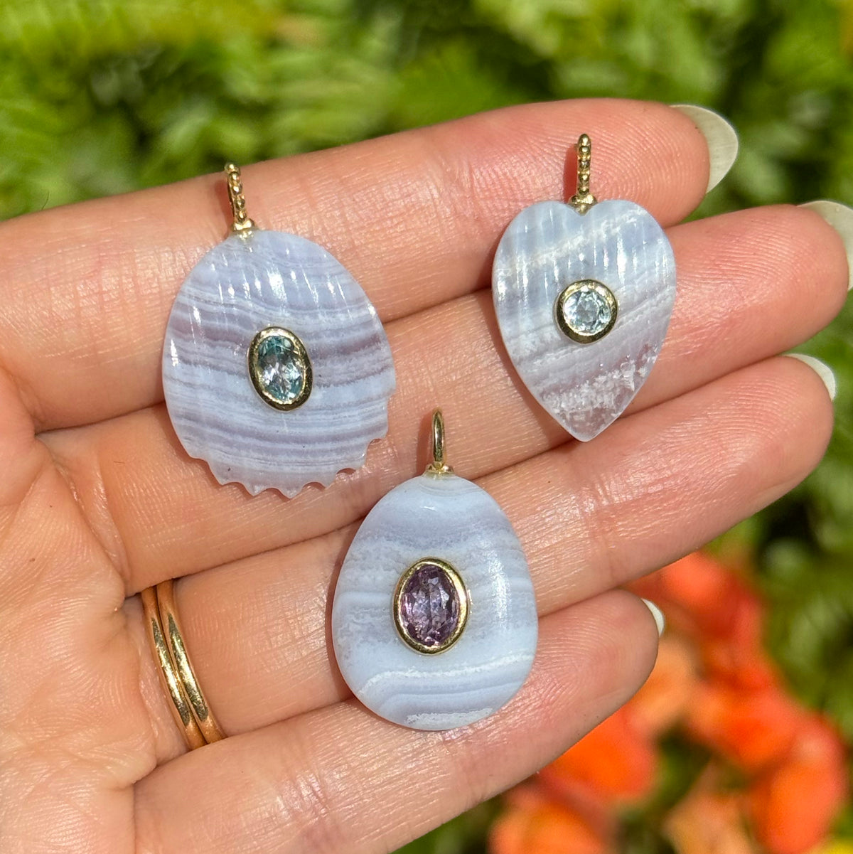 Blue Lace Agate Pendant and Raya Gemstone Necklace All