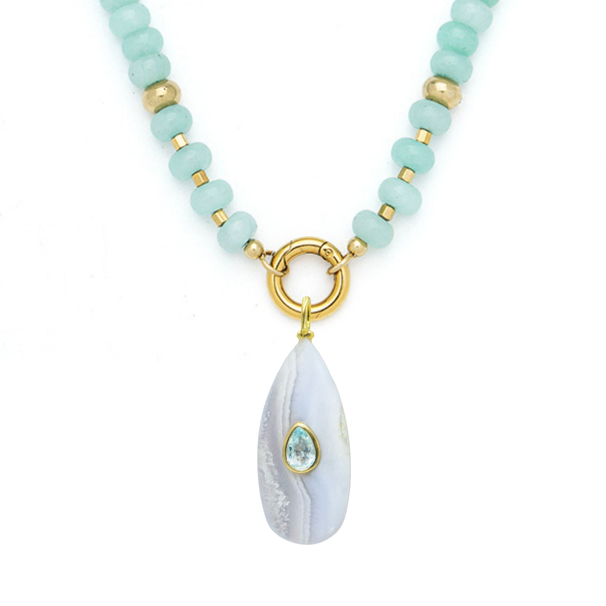 Blue Lace Agate Pendant and Raya Gemstone Necklace