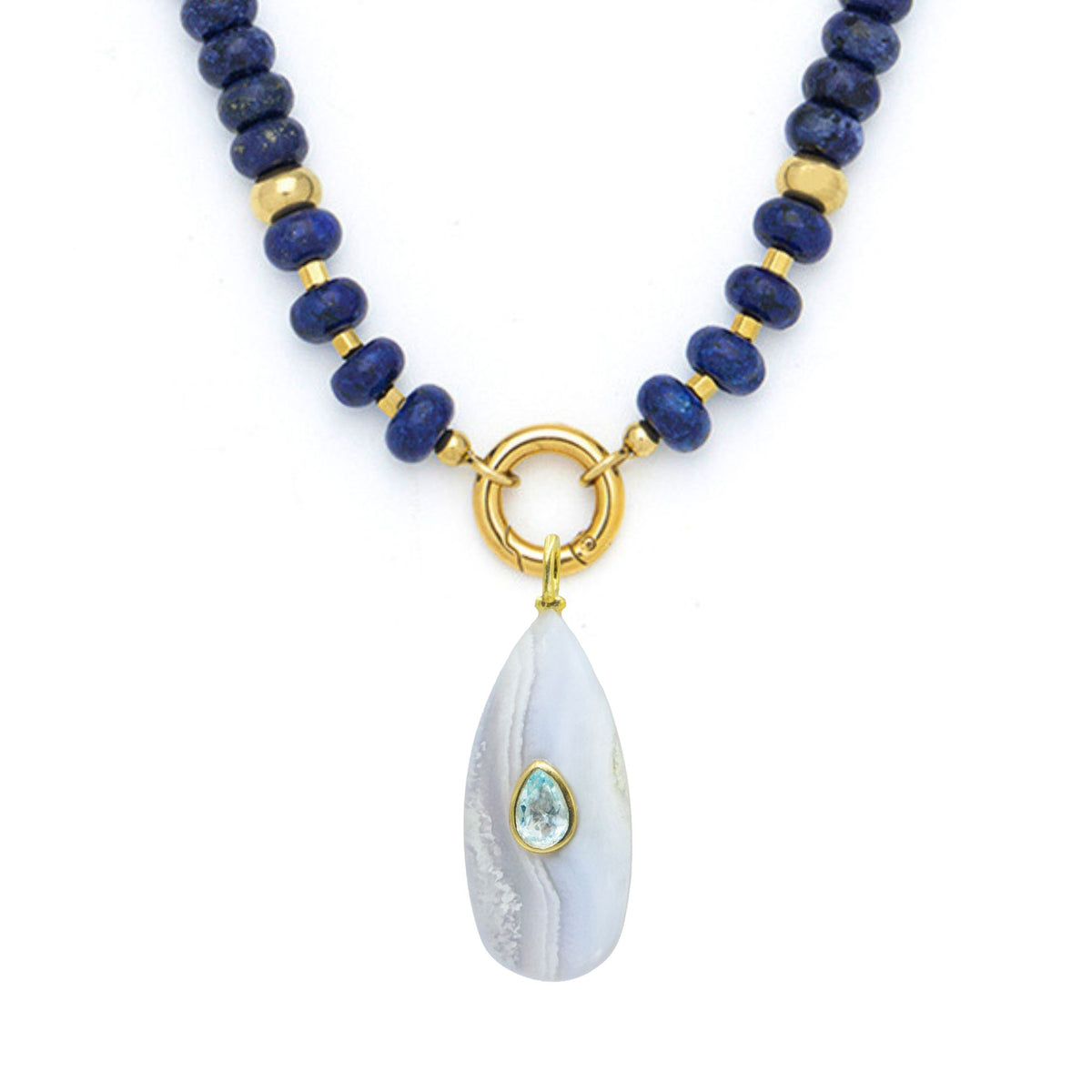Blue Lace Agate Pendant and Raya Gemstone Necklace