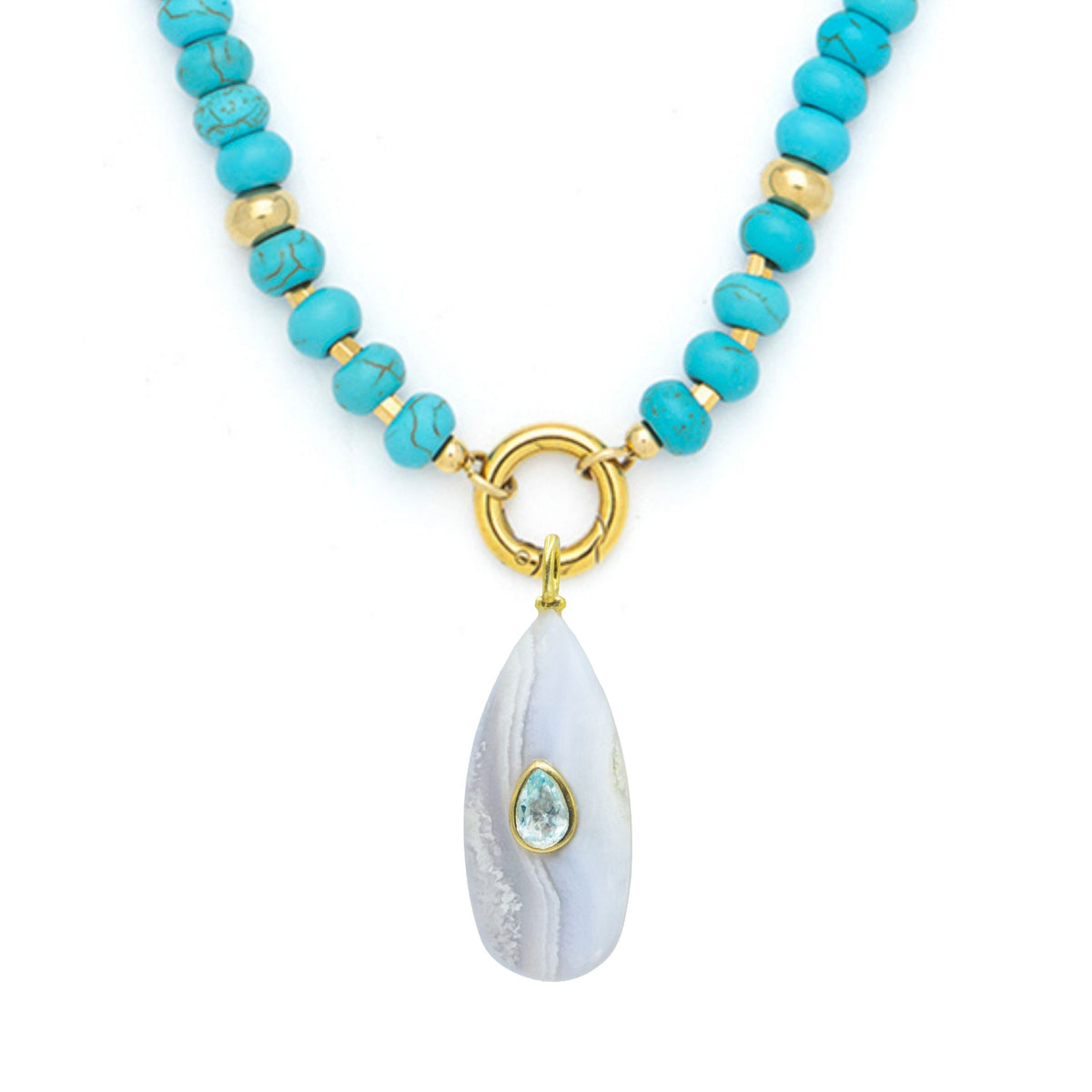 Blue Lace Agate Pendant and Raya Gemstone Necklace