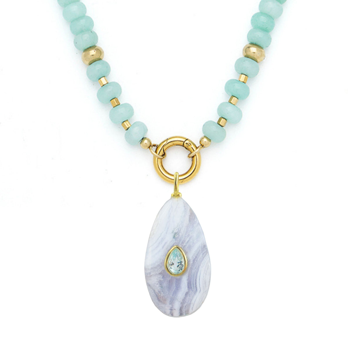 Blue Lace Agate Pendant and Raya Gemstone Necklace