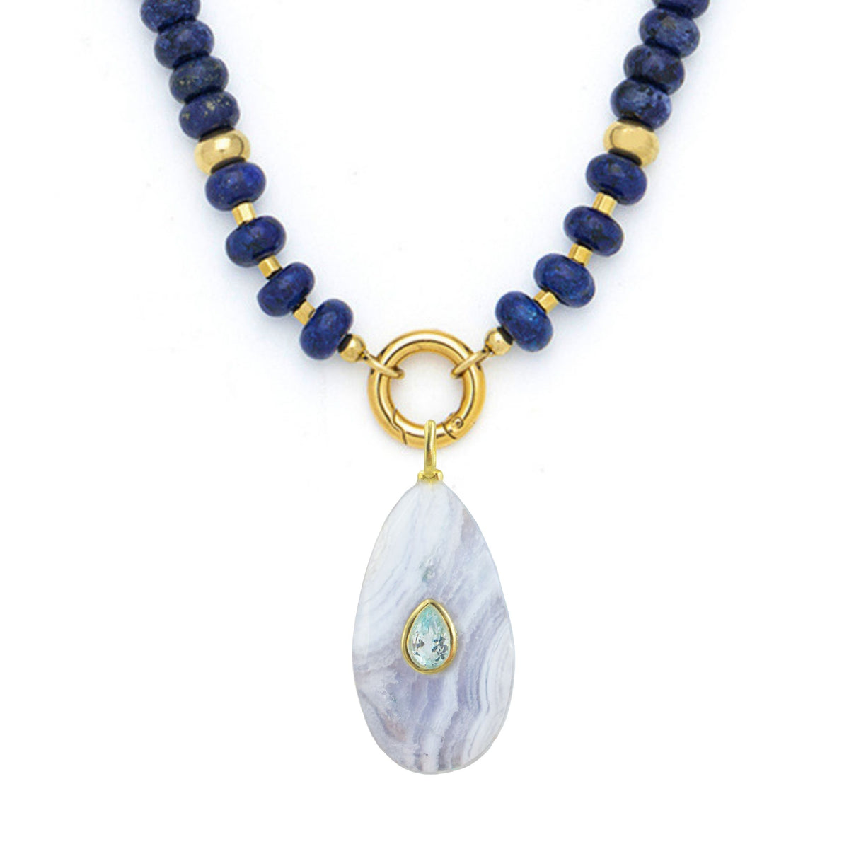 Blue Lace Agate Pendant and Raya Gemstone Necklace
