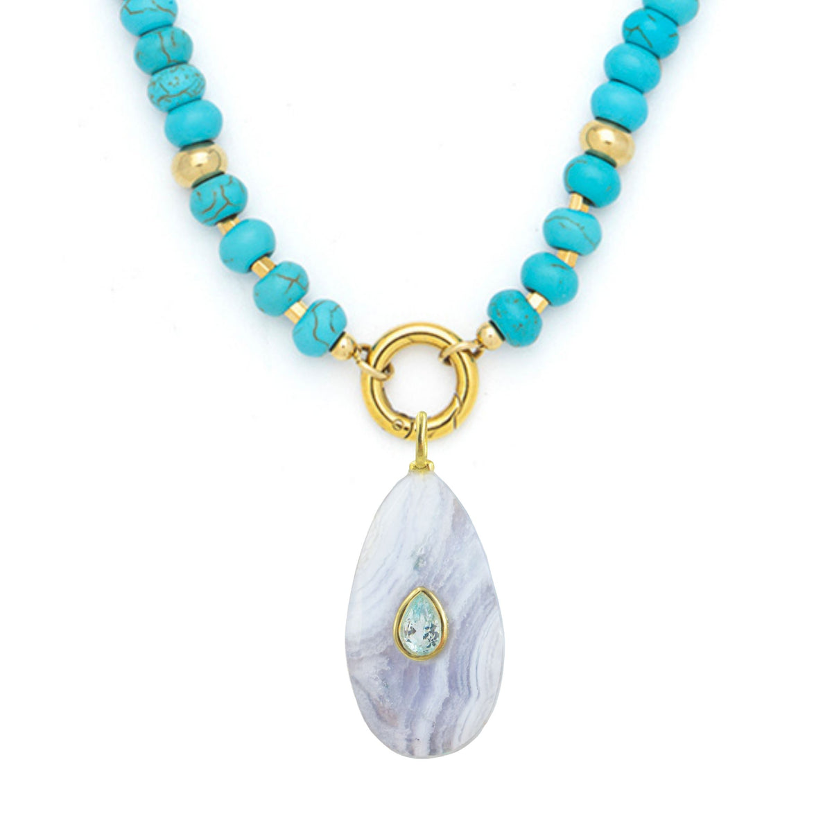 Blue Lace Agate Pendant and Raya Gemstone Necklace