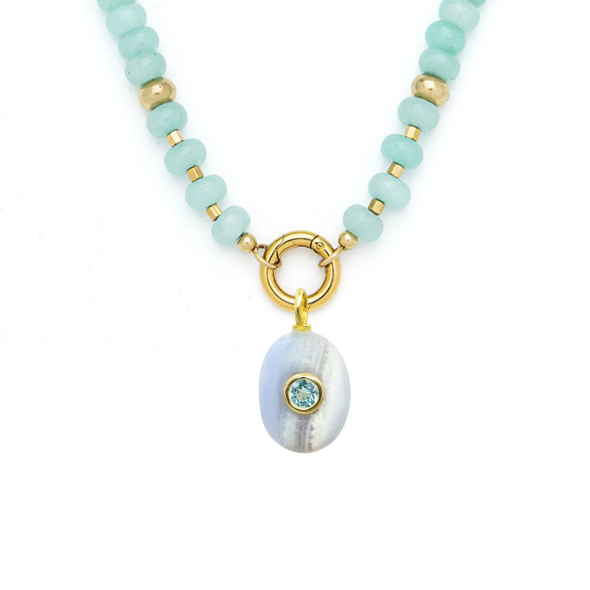 Blue Lace Agate Pendant and Raya Gemstone Necklace