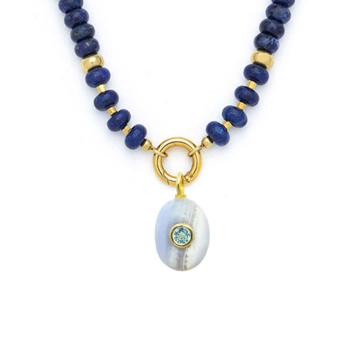 Blue Lace Agate Pendant and Raya Gemstone Necklace