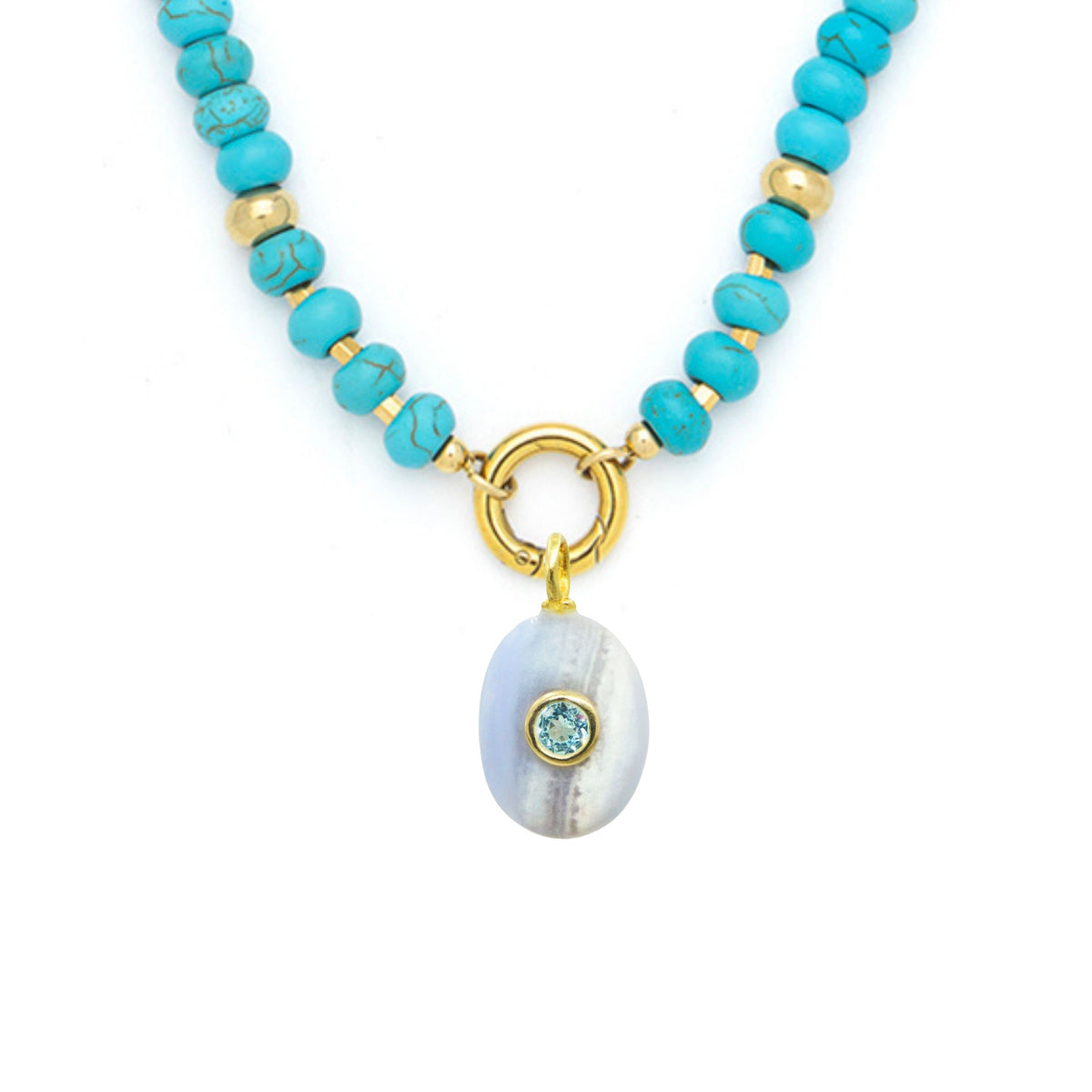 Blue Lace Agate Pendant and Raya Gemstone Necklace