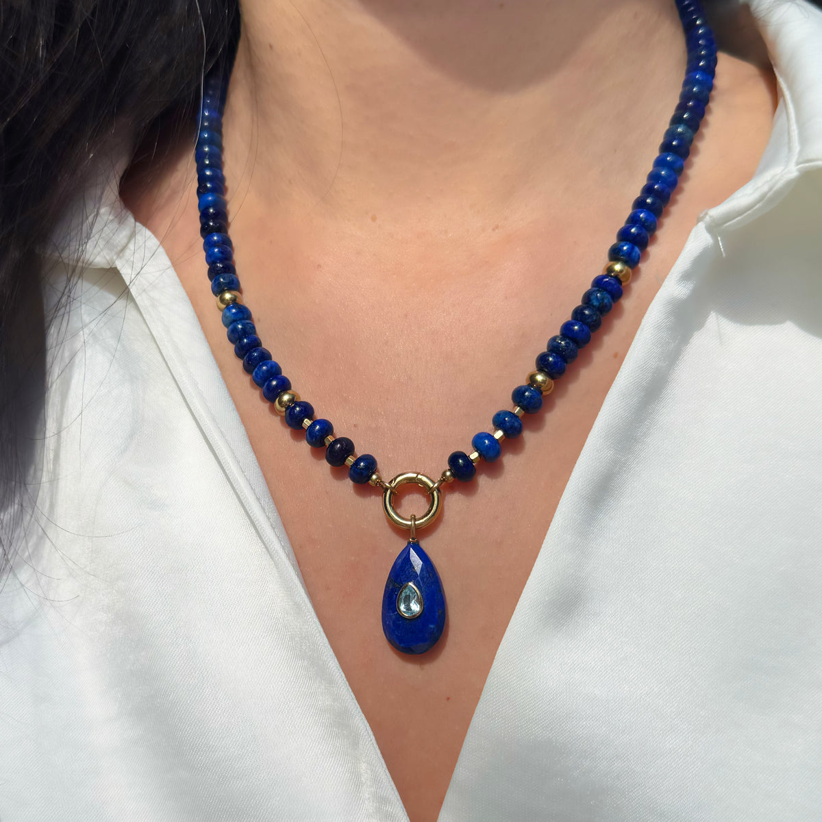 Blue Lapis Pendant and Raya Gemstone Necklace
