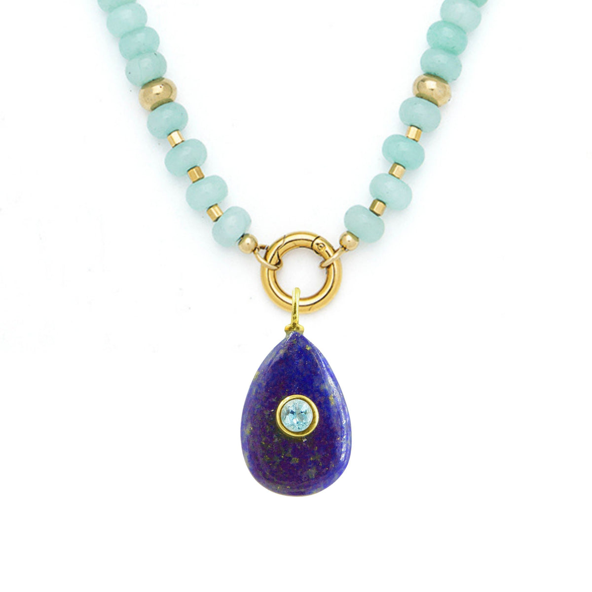 Blue Lapis Pendant and Raya Gemstone Necklace Medium Pear Amazonite