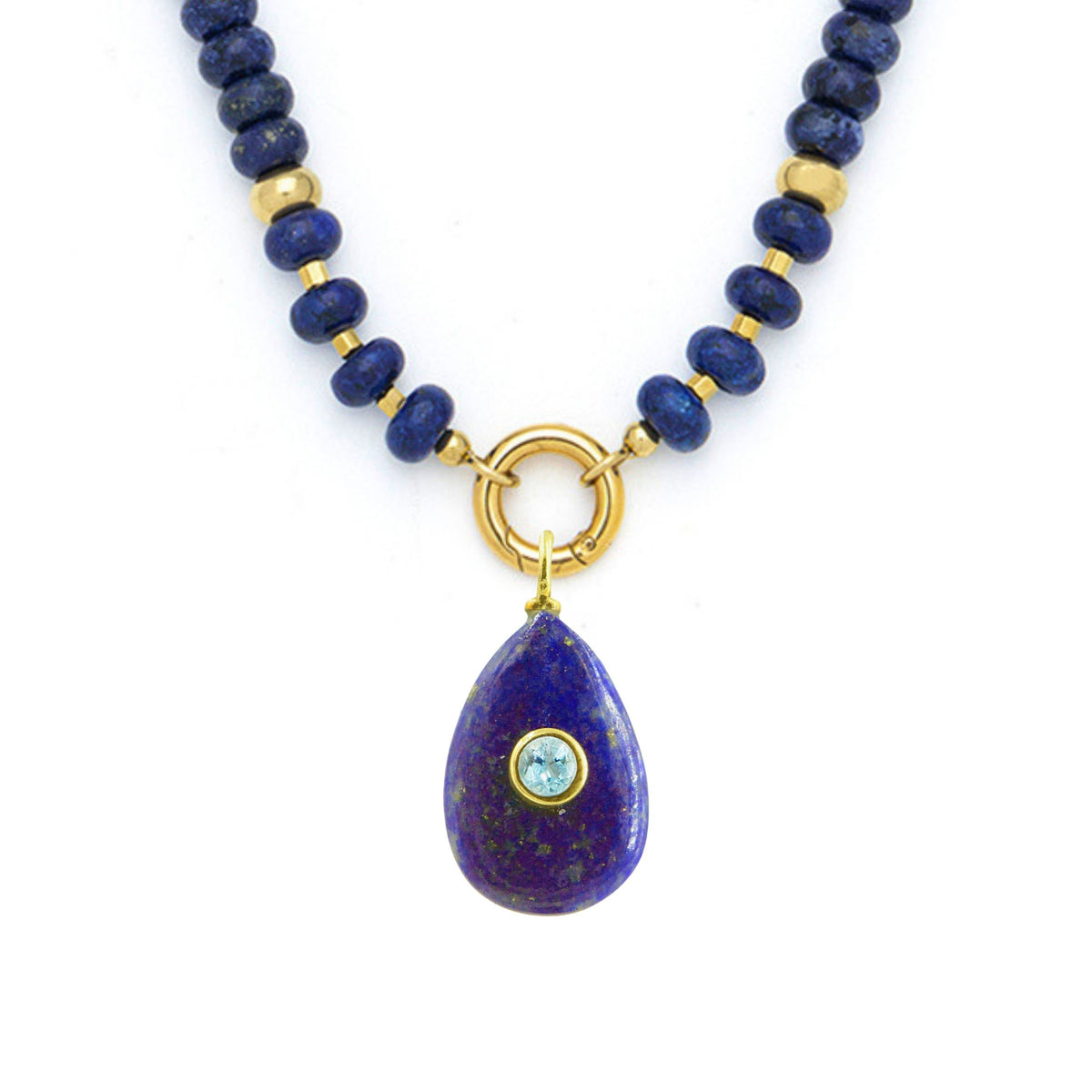 Blue Lapis Pendant and Raya Gemstone Necklace Medium Pear Lapis