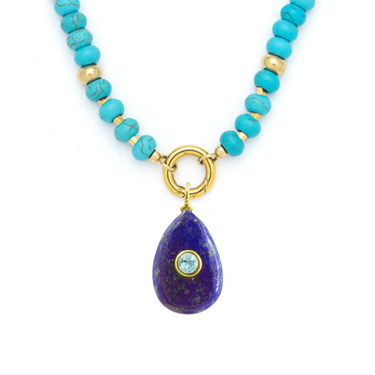 Blue Lapis Pendant and Raya Gemstone Necklace Medium Pear Turquoise