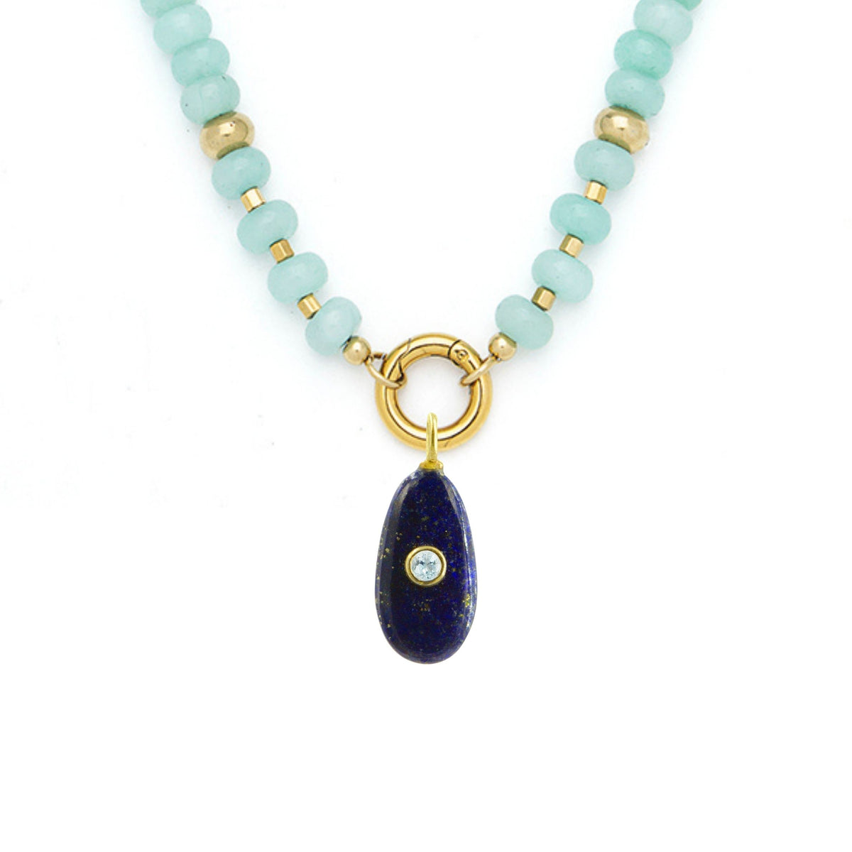 Blue Lapis Pendant and Raya Gemstone Necklace Mini Pear Amazonite