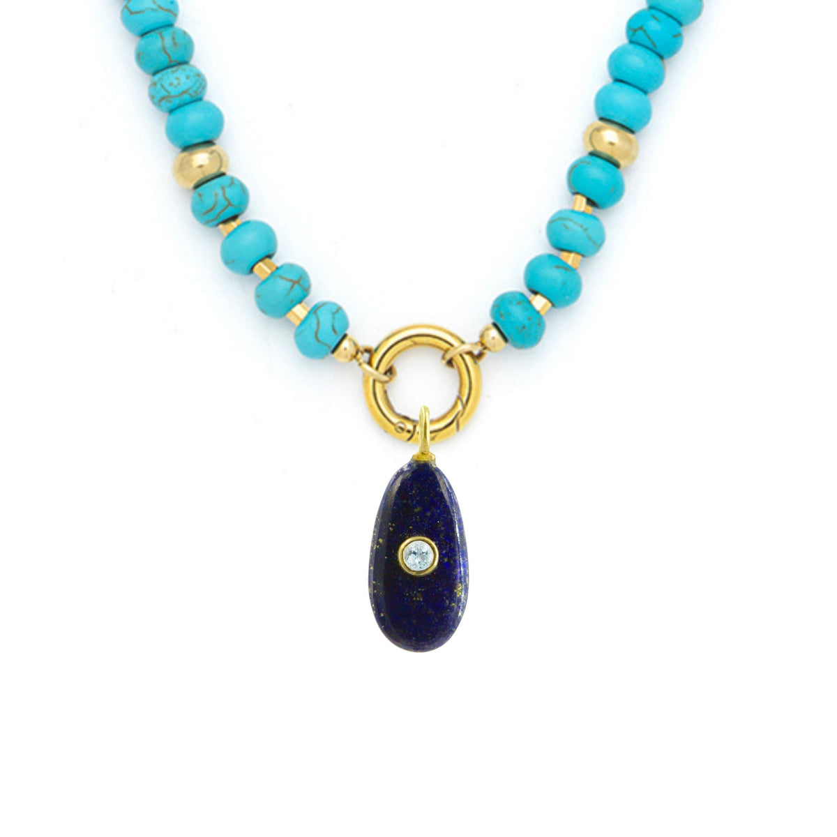 Blue Lapis Pendant and Raya Gemstone Necklace Mini Pear Turquoise