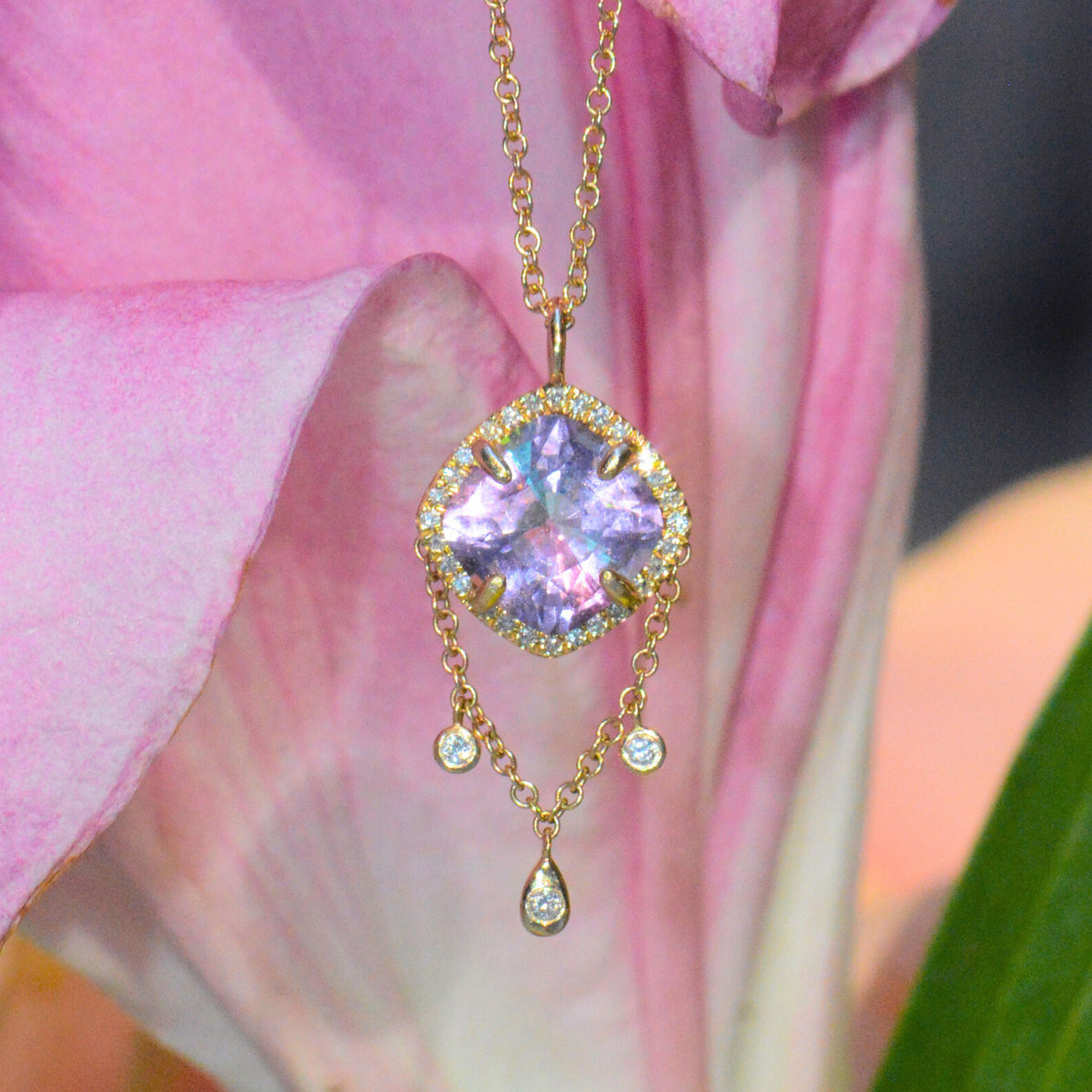 Blue and Pink Nano Gem with Drops in Lab Created Diamonds