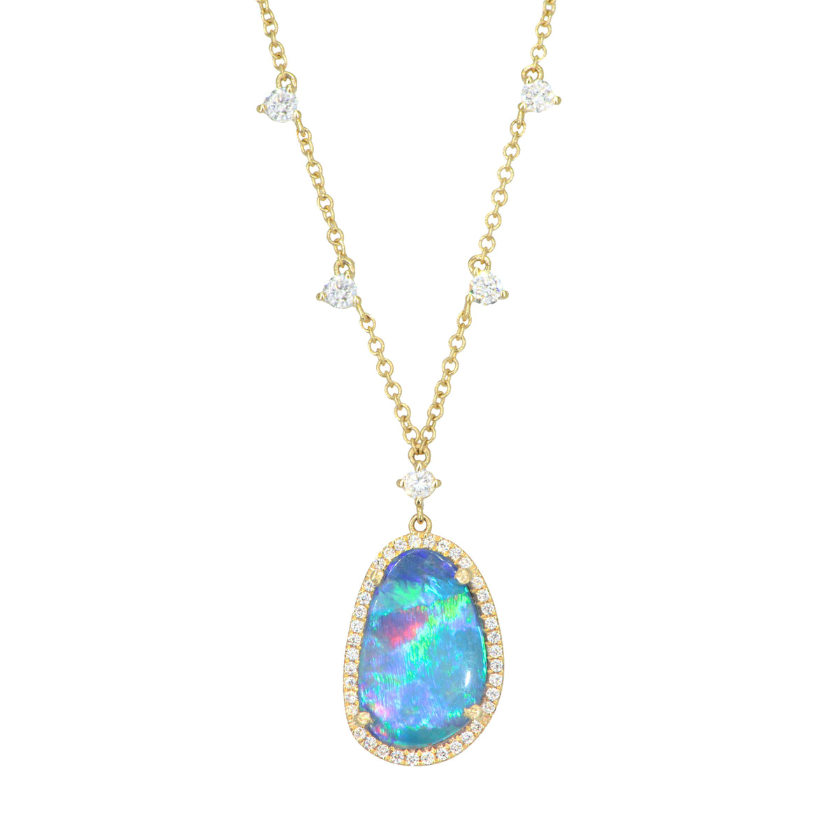 Blue and Purple Opal Necklace With Lab Grown Diamonds