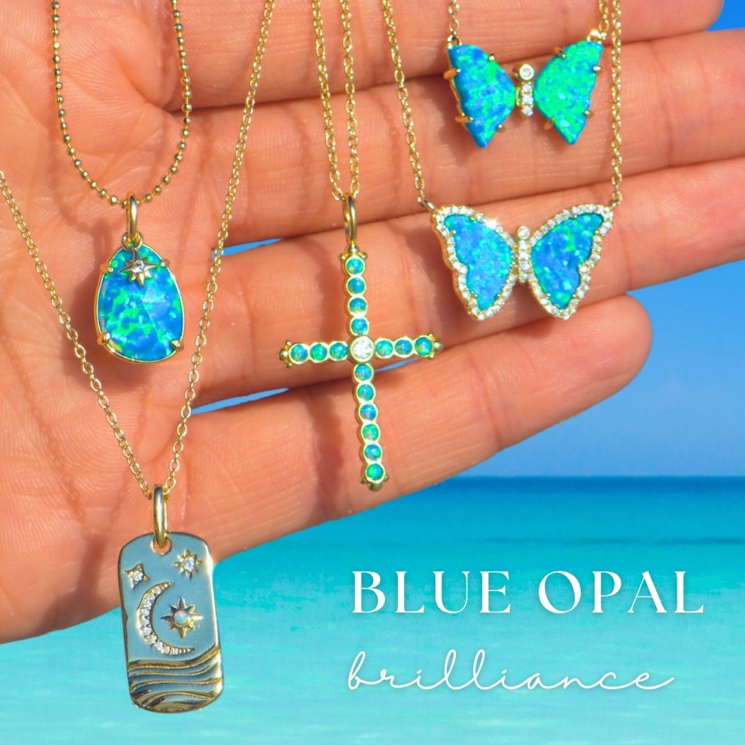 blue opal stella dogtag cross necklace opal butterfly necklace