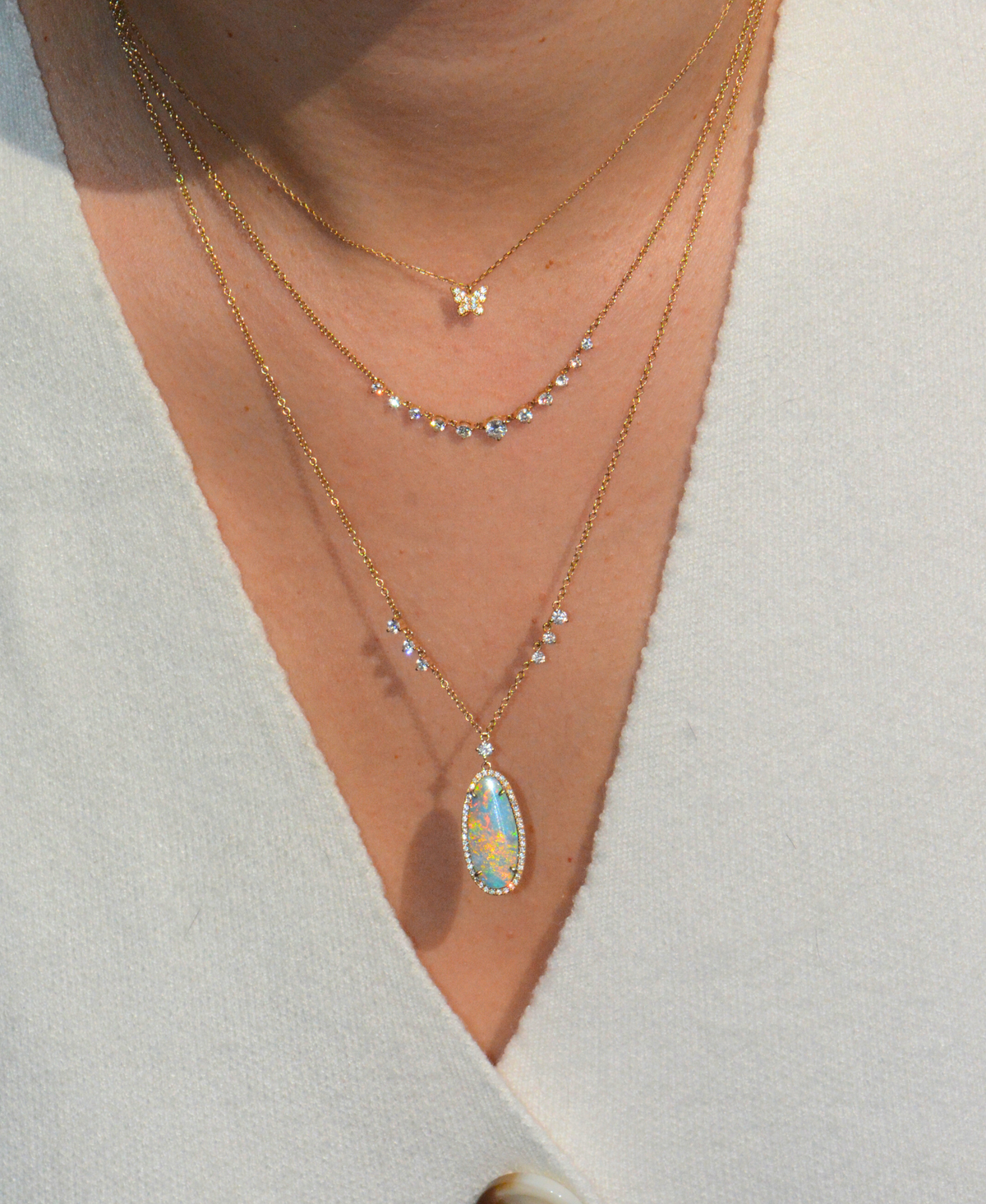 Blue and Green Fire Opal Statement Necklace With Lab-Grown Diamonds