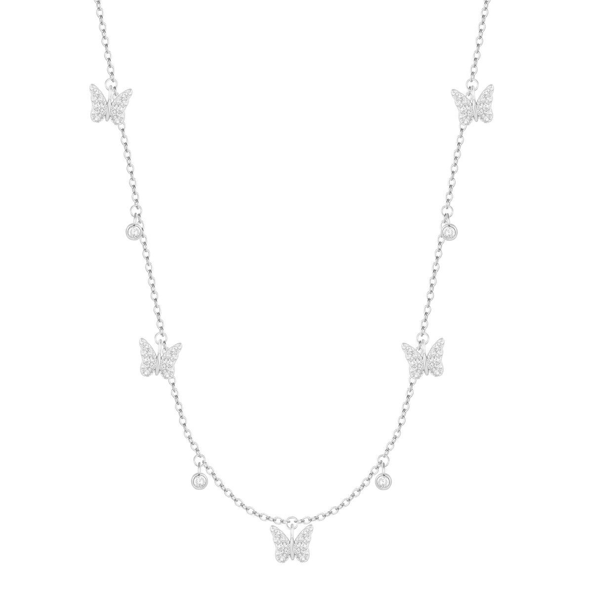 Butterfly Charm Choker Necklace - Silver