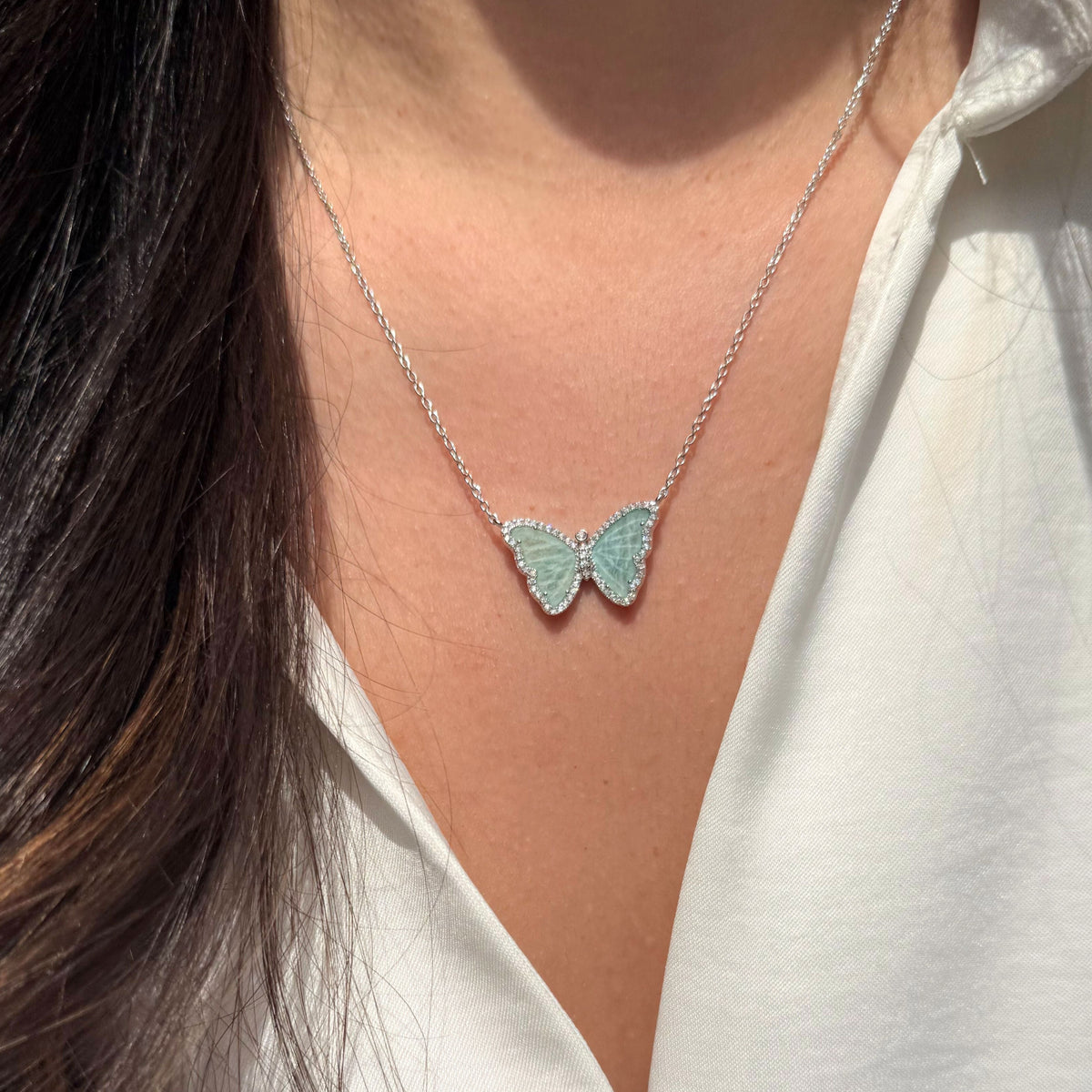 Amazonite Butterfly Necklace With Crystals