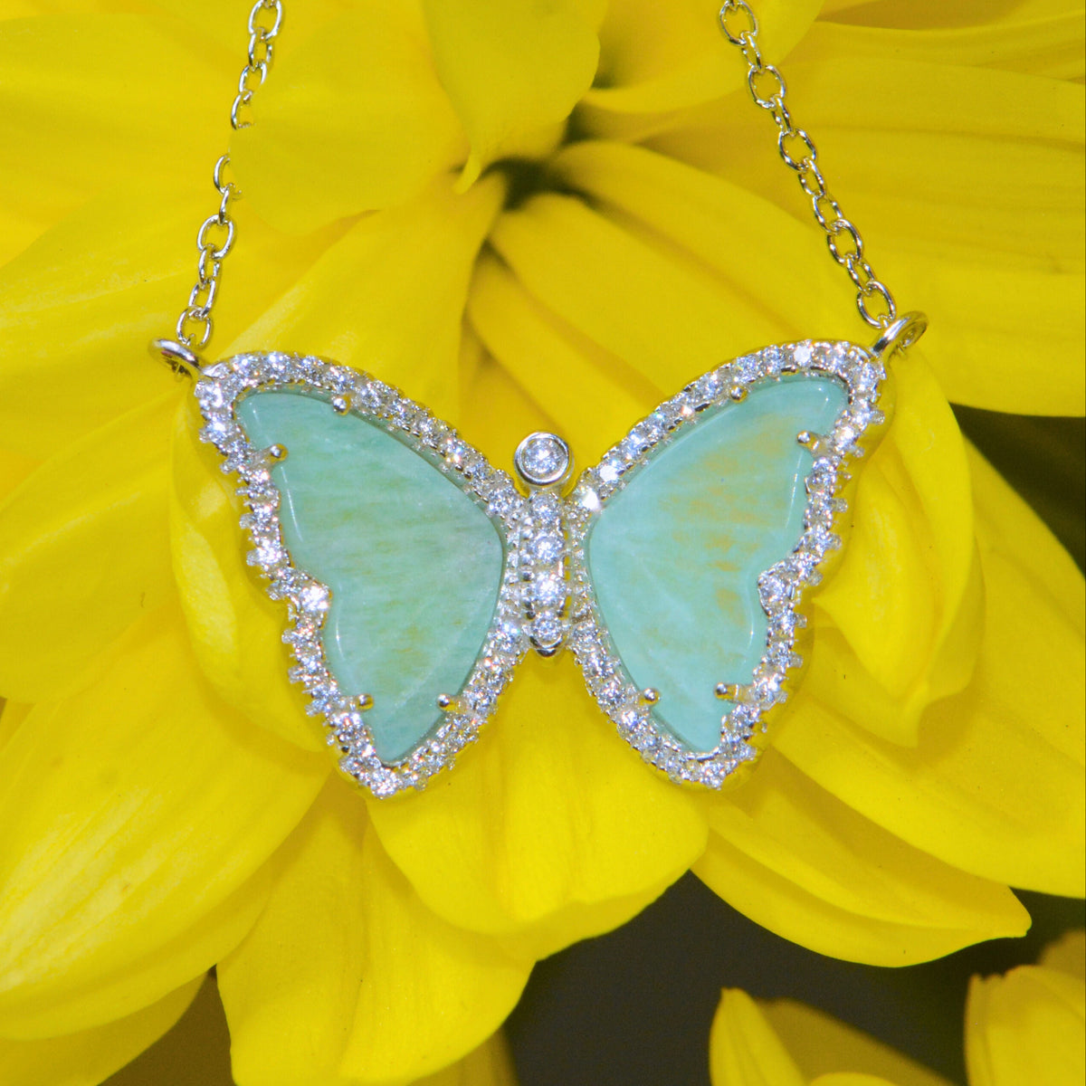 Amazonite Butterfly Necklace With Crystals