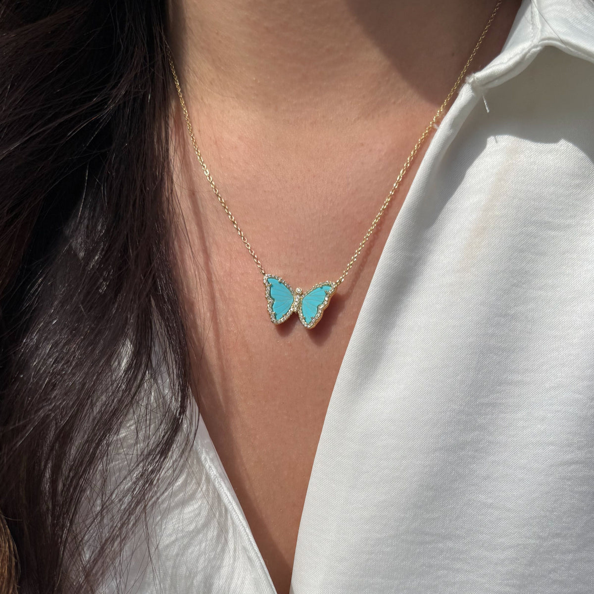 butterfly necklace with turquoise gold