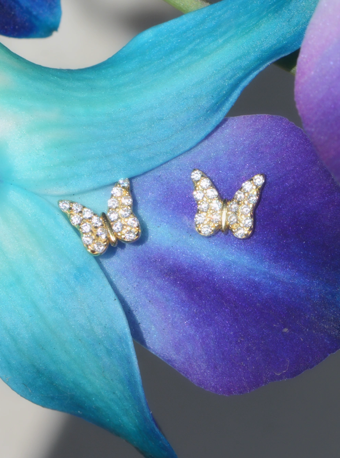 thumbnail image 2 of Clip On Crystal Pixel Butterfly Earrings - Silver Plated Rhinestone Small Studs, Kitsch Style By The Clip On Shop 2 of 6