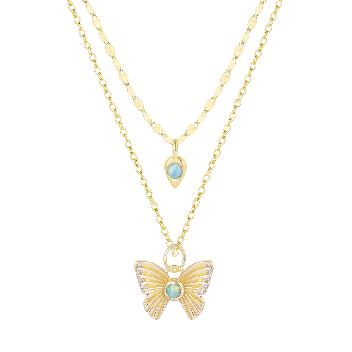 Butterfly and Cocoon Metamorphosis Opal Layering Necklace