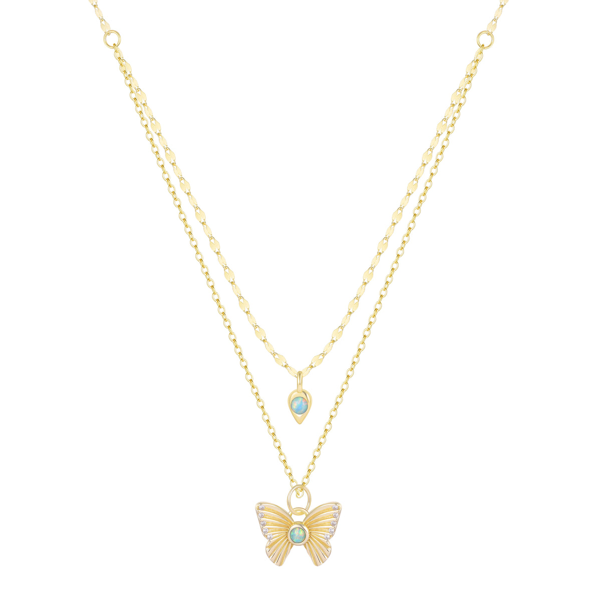 Opal Butterfly and Cocoon Metamorphosis Double Layering Necklace