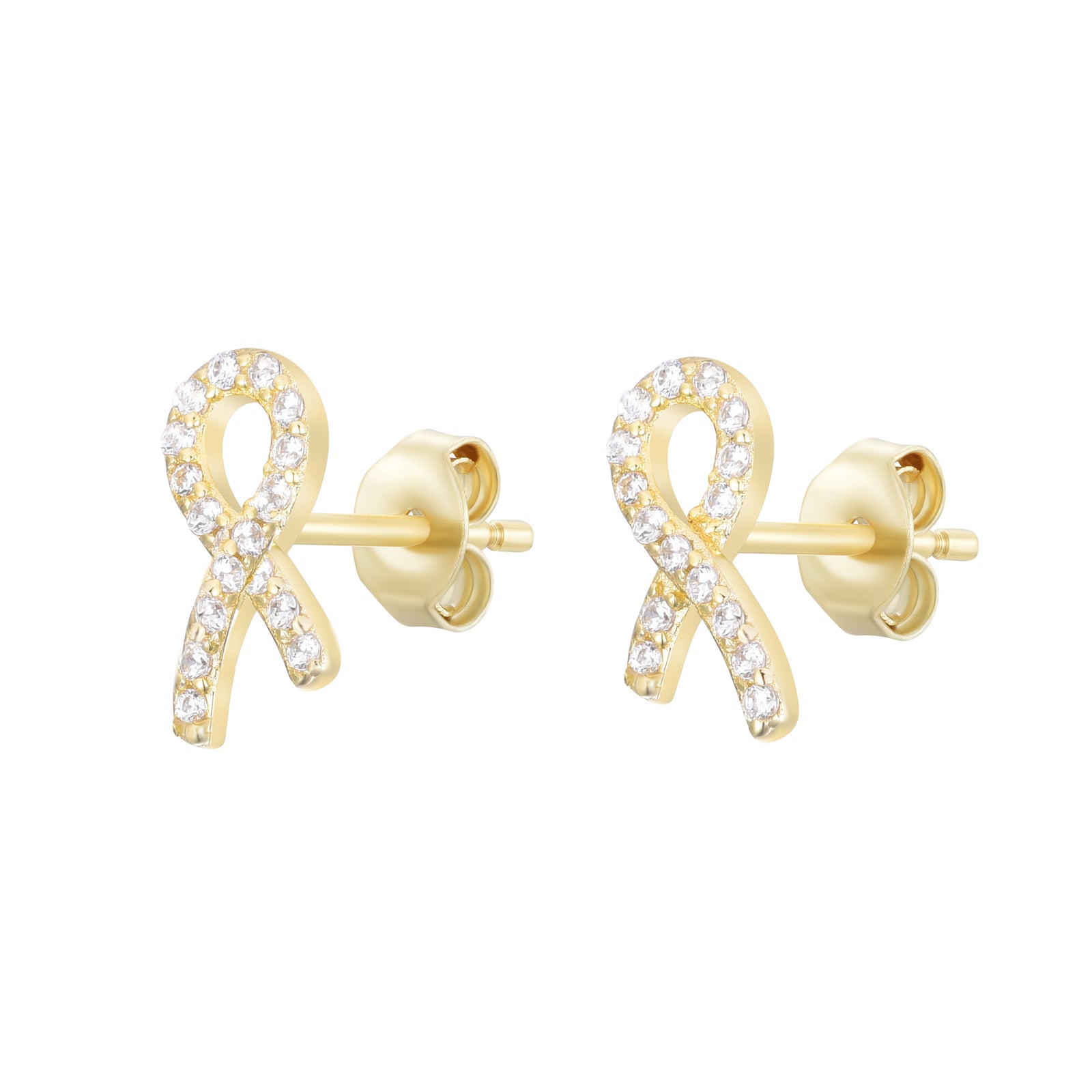 Cancer Ribbon Pave Stud Earrings With CZ