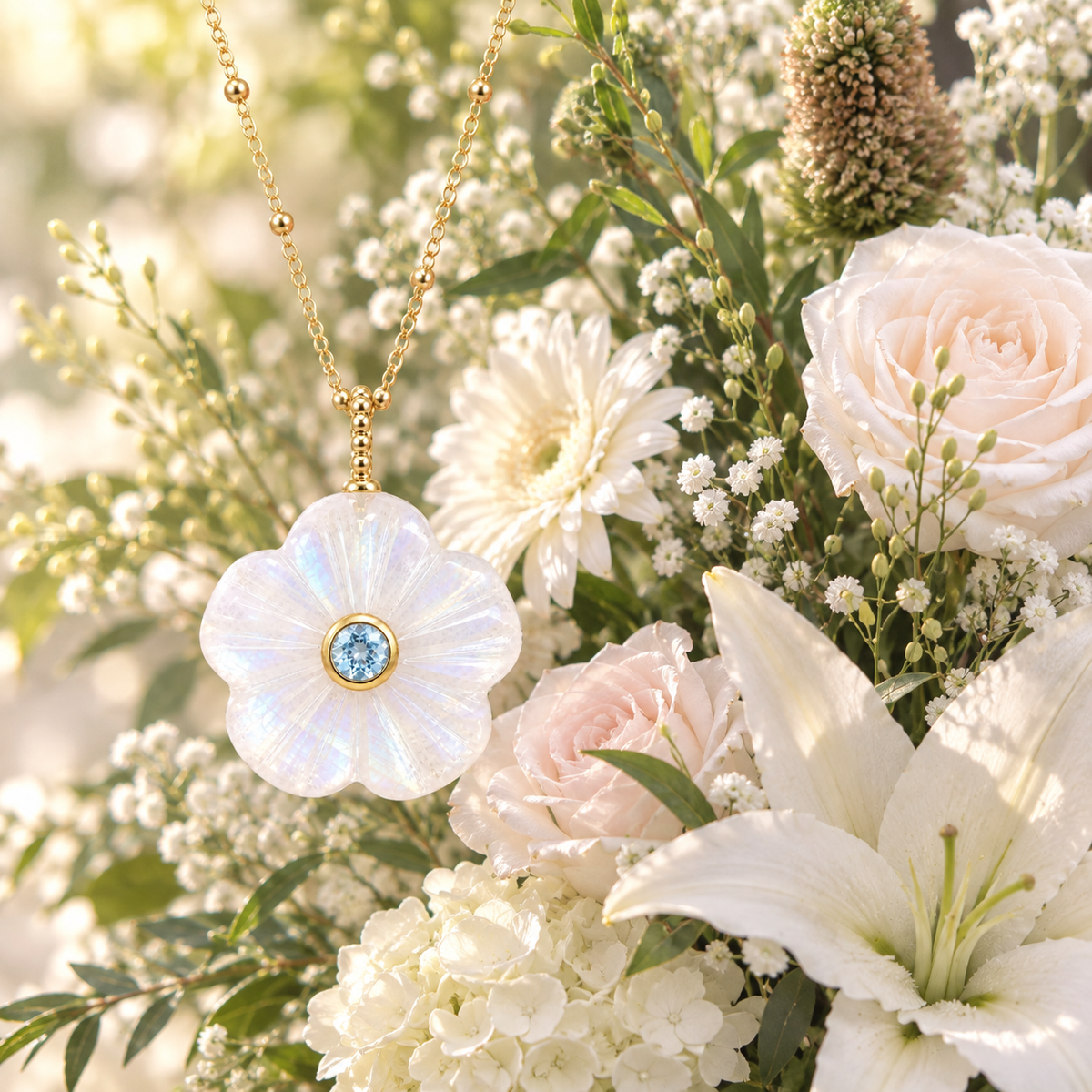 Flower Gemstone Pendant With Topaz