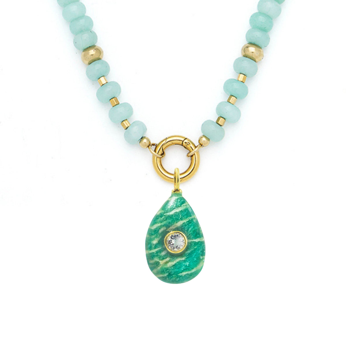 Chatoyant Amazonite Pendant and Raya Gemstone Necklace Amazonite