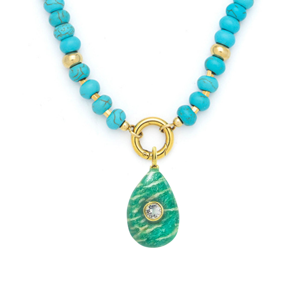 Chatoyant Amazonite Pendant and Raya Gemstone Necklace Turquoise