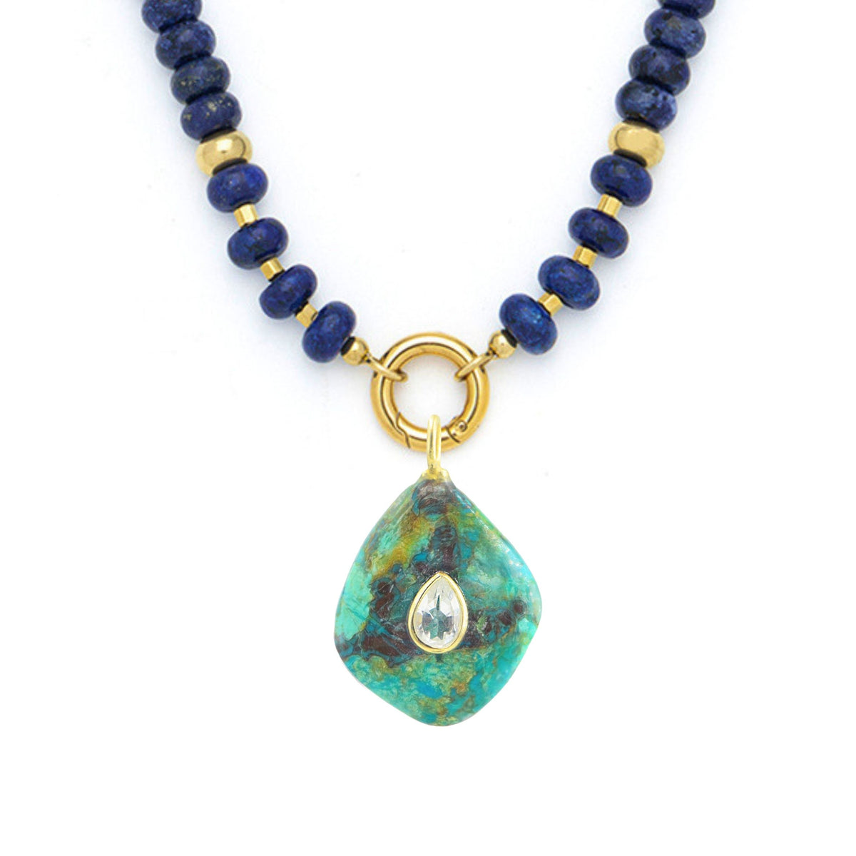 Chrysocolla Pendant and Raya Gemstone Necklace Lapis