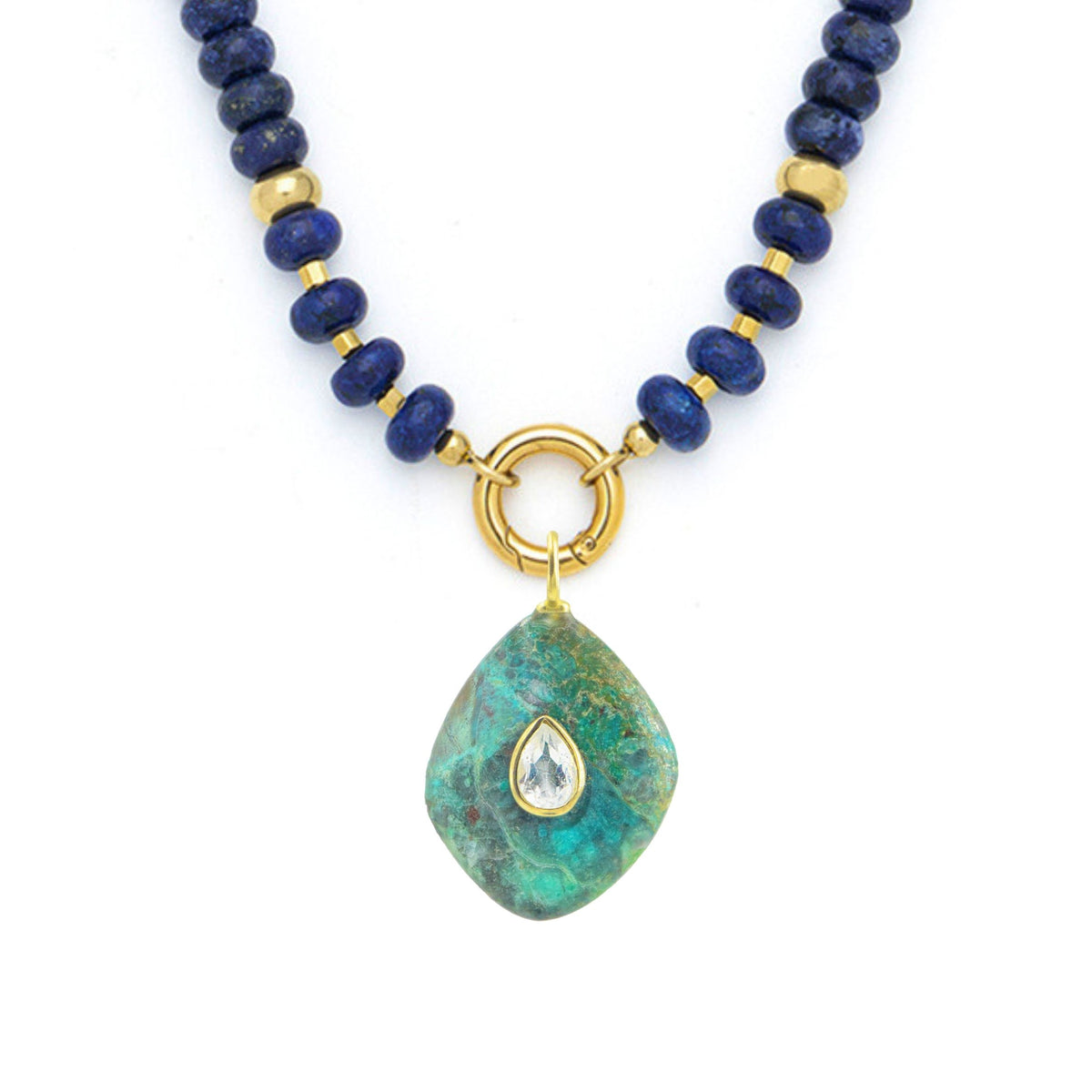 Chrysocolla Pendant and Raya Gemstone Necklace Lapis