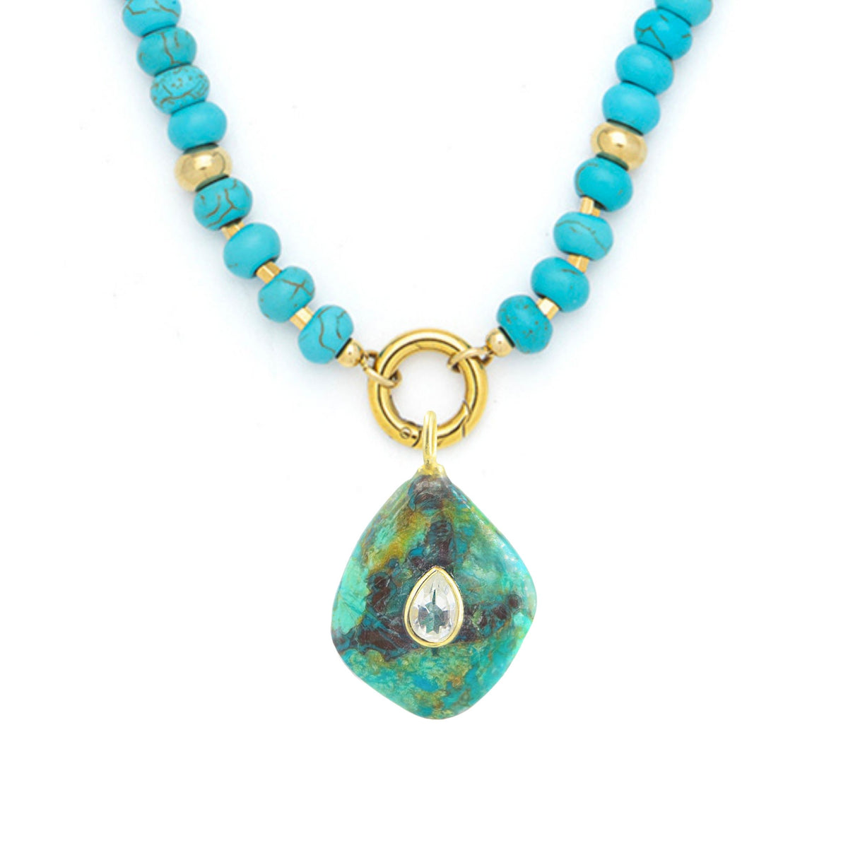 Chrysocolla Pendant and Raya Gemstone Necklace Turquoise