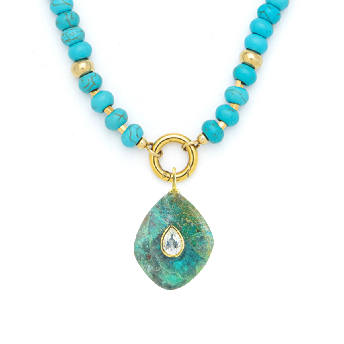 Chrysocolla Pendant and Raya Gemstone Necklace Turquoise