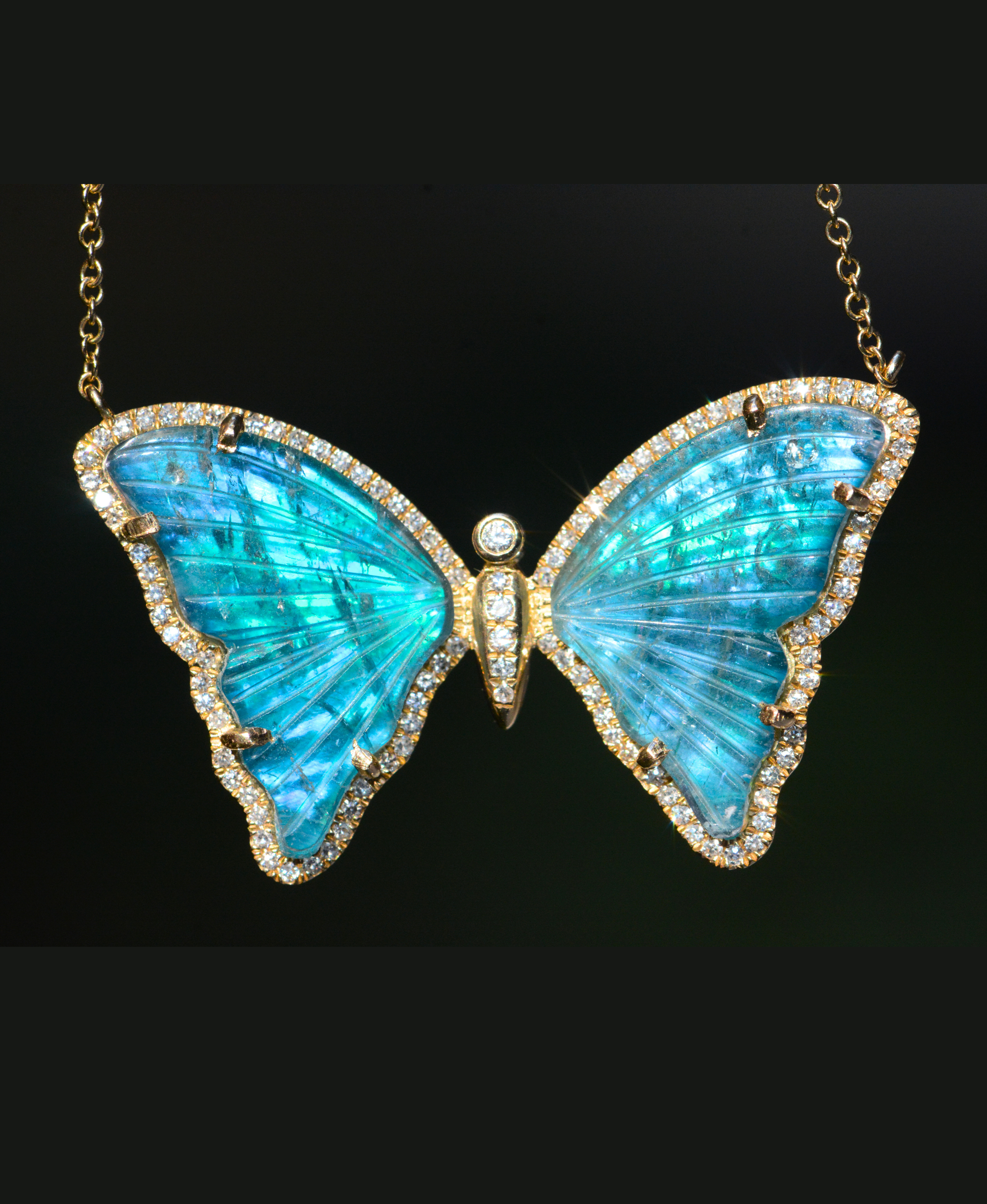 Deep Blue Tropical Ocean Tourmaline and Pearl Doublet Butterfly