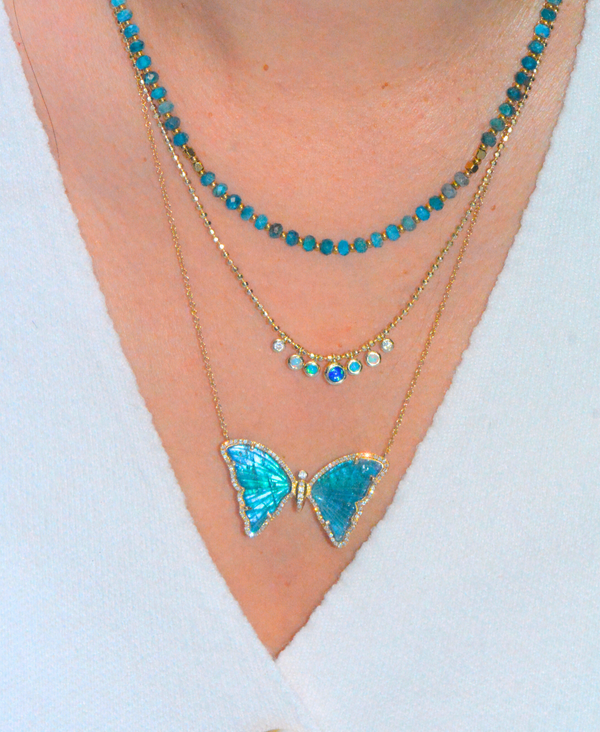 Deep Blue Tropical Ocean Tourmaline and Pearl Doublet Butterfly