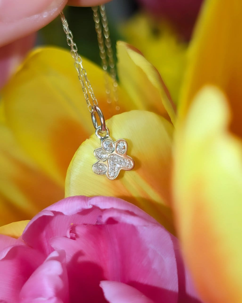 Mini Diamond Paw Necklace in 14k Gold