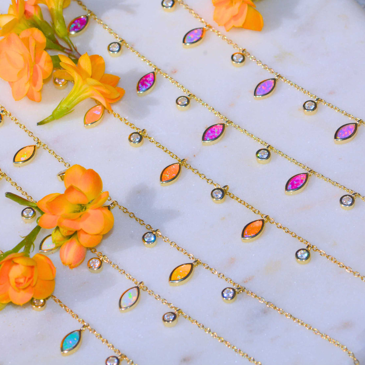 drops of spring layered opal necklaces colors rainbow