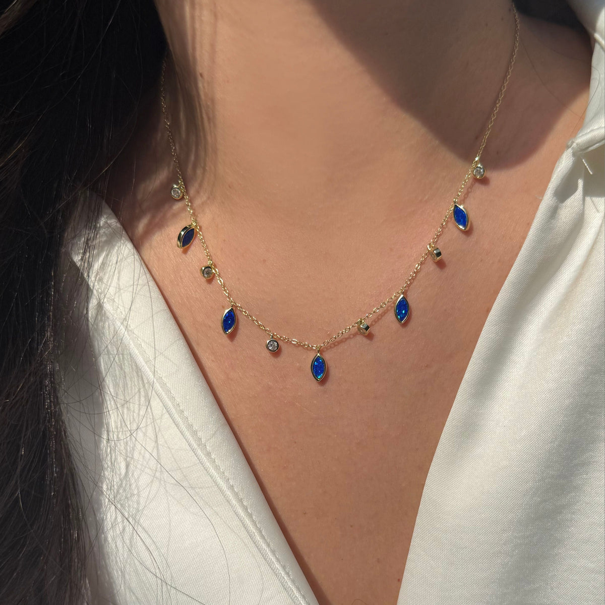 drops of spring layered opal necklaces indigo opal gold